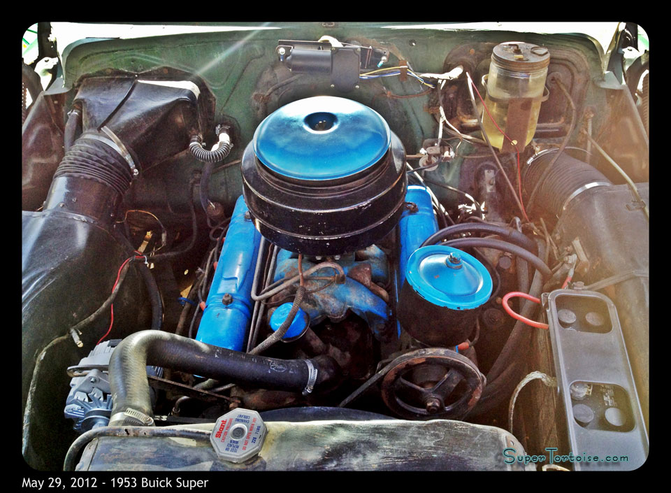 Engine Compartment Under the Hood - THE SUPER TORTOISE - 1953 53 Buick Super Series 52 V8 322 Nailhead with Dynaflow Transmission Dark Green with Light Green Trim - La Selva Beach, CA - Mild Custom Restoration Project (For Sale?)